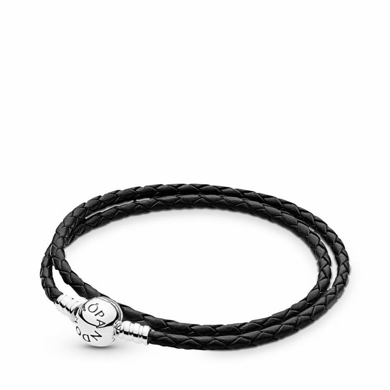 Pandora Australia Black Braided Double-Leather Charm Bracelet - Sterling Silver | ZDYWGJ386